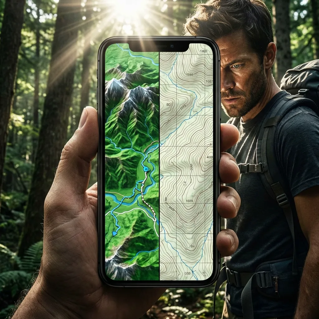 Split screen comparison of hiking apps