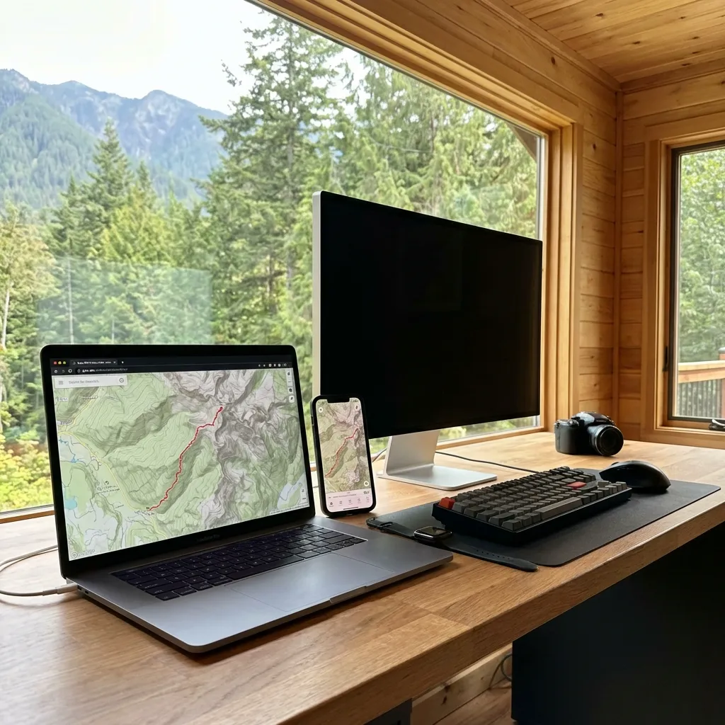 Route planning software on laptop and phone