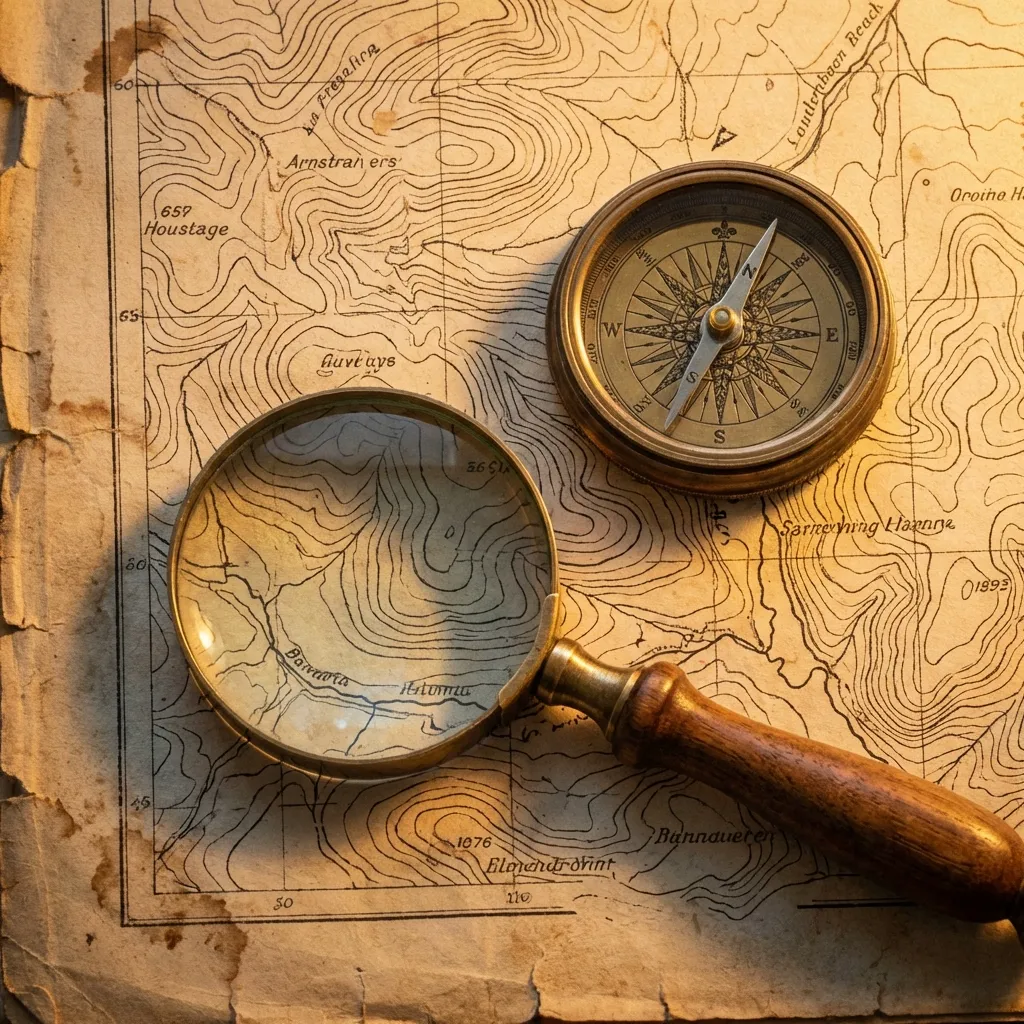 Magnifying glass over topographic map